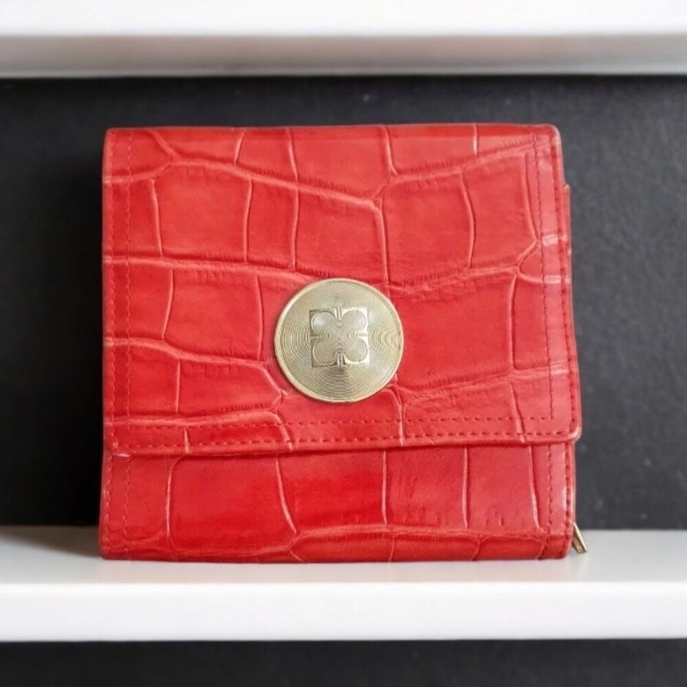 LIZ CLAIBORNE WALLET FAUX REPTILE LEATHER RED RARE